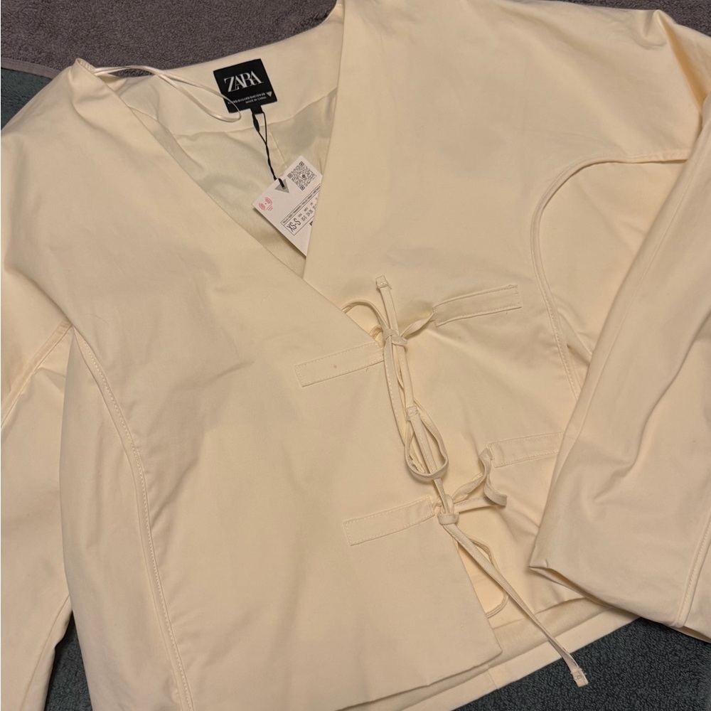 Zara Cream Tie-Front Blouse | NWT Seam Detail Bow Jacket - Picture 5 of 7